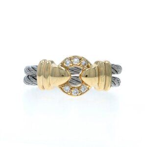 Charriol Diamond Ring - Stainless Steel Yellow Gold 18k Round Circle Buckle SZ 8